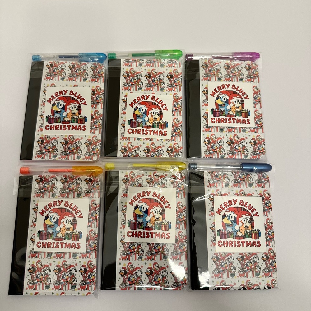 Merry Bluey Christmas Mini Notebooks with Pens (set of 6)